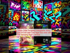 الطلب المخصص مقبول البقعة الهولوغرافية اللامعة من رقائق الأشعة فوق البنفسجية لليزر بطاقة الورقية صندوق الفضة مع الطابع الذهبي صندوق الحرف الصلب